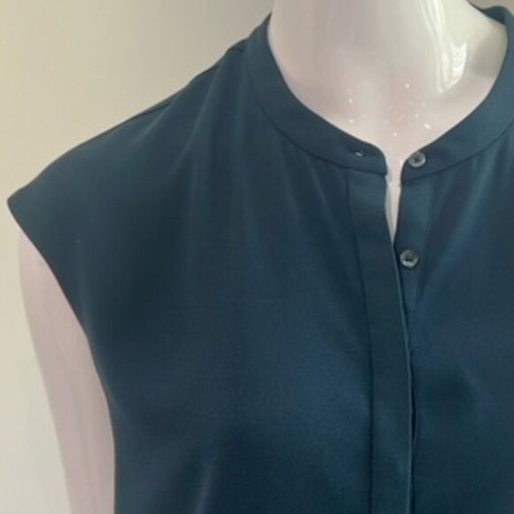 ARITZIA BABATON SHIFT DRESS CAP SLEEVE POCKETS BANDED COLLAR - TEAL - Picture 6 of 12